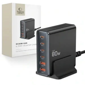 Kup Tech-Protect stație de încărcare DC80W-GAN 6-porturi 2xUSB-A, 4xUSB-C încărcător desktop PD80W / QC3.0 negru - THP3478 - {ean13} - Sklep Home Screen