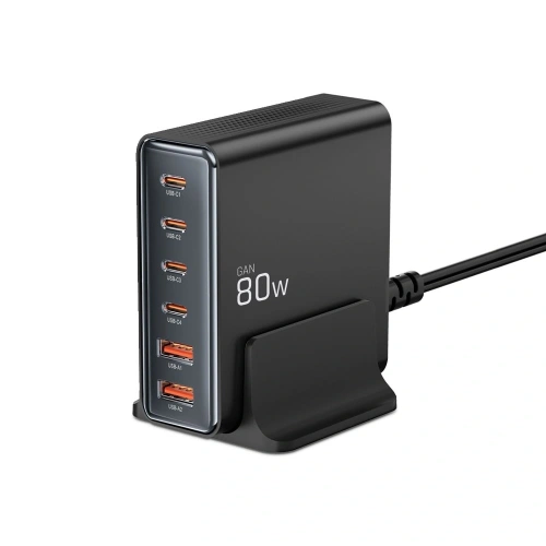 Kup Tech-Protect stație de încărcare DC80W-GAN 6-porturi 2xUSB-A, 4xUSB-C încărcător desktop PD80W / QC3.0 negru - THP3478 - {ean13} - Sklep Home Screen