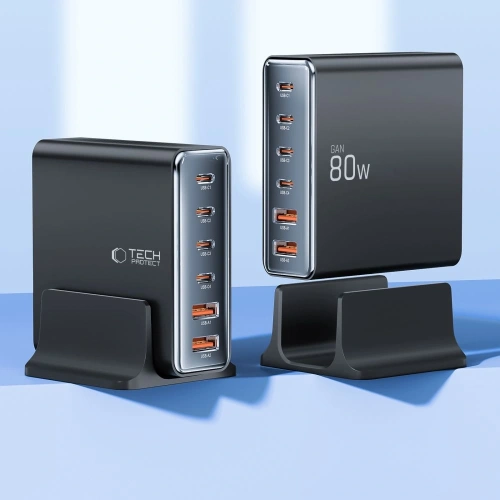 Kup Tech-Protect DC80W-GAN töltőállomás 6-portos 2xUSB-A, 4xUSB-C asztali töltő PD80W / QC3.0 fekete - THP3478 - {ean13} - Sklep Home Screen