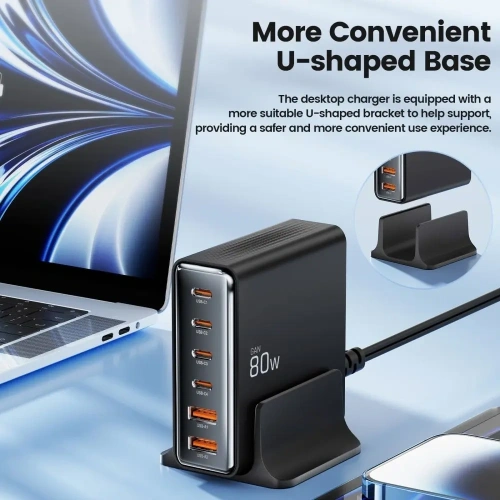 Kup Tech-Protect stație de încărcare DC80W-GAN 6-porturi 2xUSB-A, 4xUSB-C încărcător desktop PD80W / QC3.0 negru - THP3478 - {ean13} - Sklep Home Screen