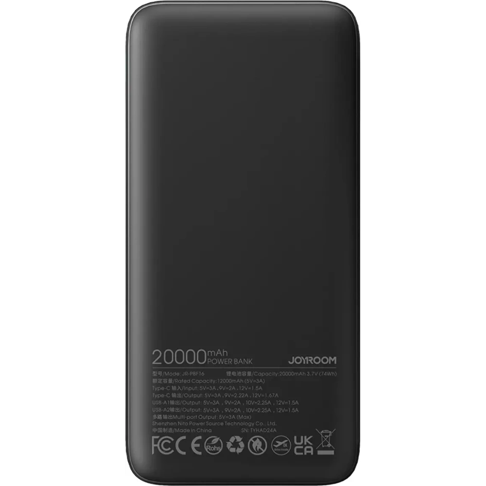 Powerbank Joyroom JR-PBF16 20000mAh USB-C USB-A 22.5W czarny