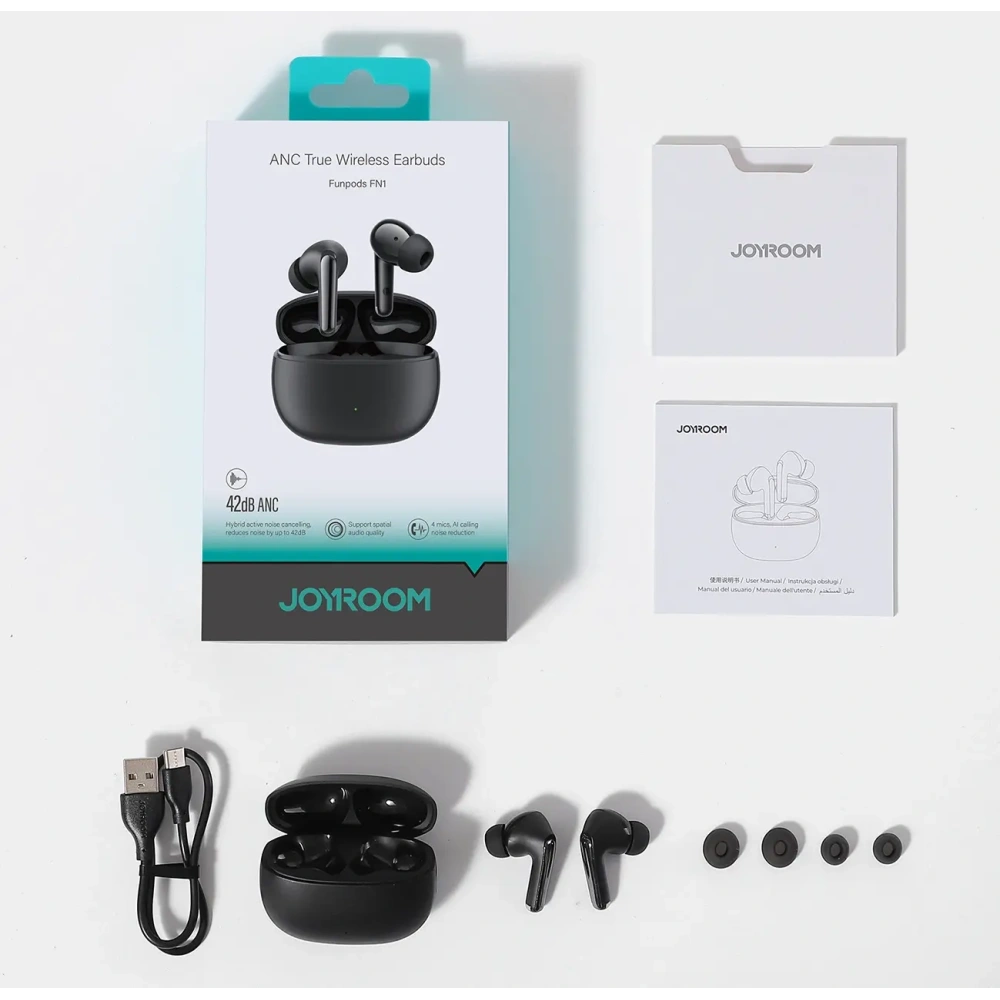 Bezprzewodowe słuchawki dokanałowe Joyroom Funpods JR-FN1 TWS Bluetooth 5.4 ANC ENC czarne
