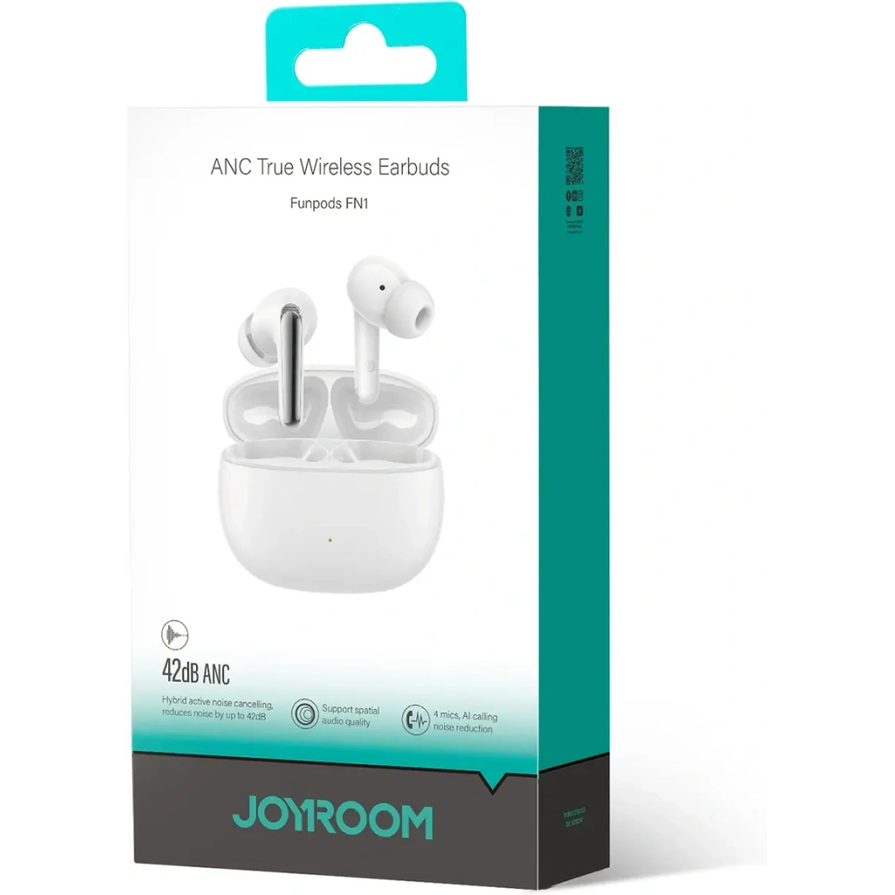 Bezprzewodowe słuchawki dokanałowe Joyroom Funpods JR-FN1 TWS Bluetooth 5.4 ANC ENC białe