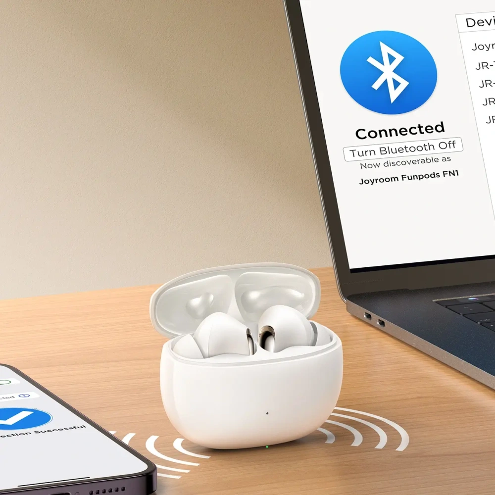 Bezprzewodowe słuchawki dokanałowe Joyroom Funpods JR-FN1 TWS Bluetooth 5.4 ANC ENC białe