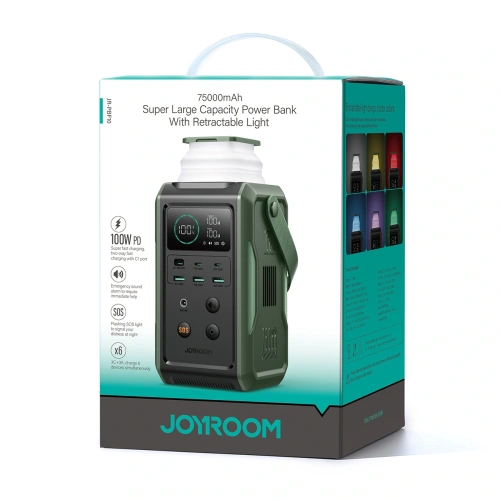 Buy Joyroom JR-PBF10 power bank 75000mAh 100W 3xUSB-A, 3xUSB-C with foldable flashlight and handle green - JYR1070 - {ean13} - Home Screen Store Europe