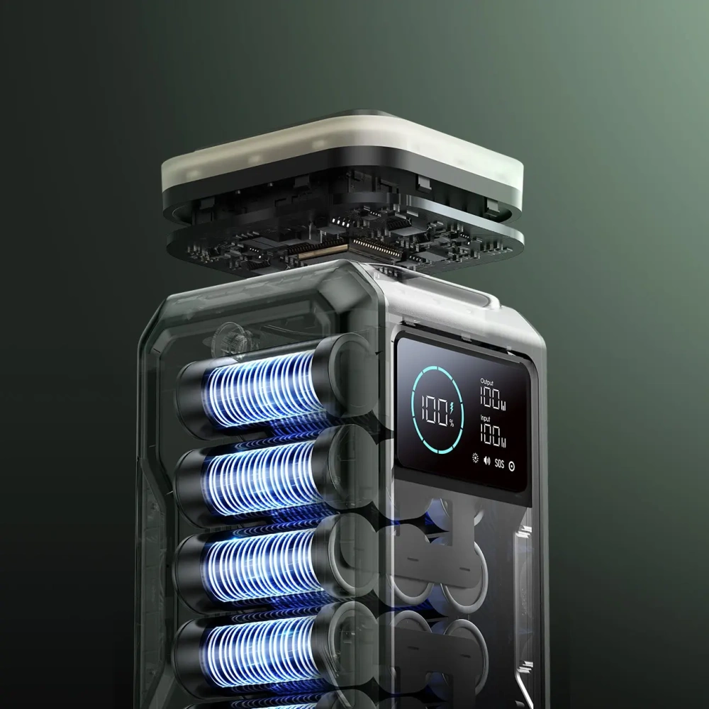 Powerbank Joyroom JR-PBF10 75000mAh 100W 3xUSB-A, 3xUSB-C ze składaną latarką i rączką zielony