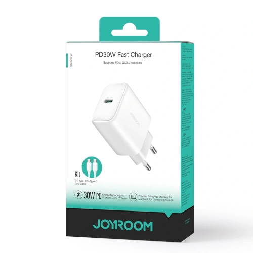 Kup Ładowarka sieciowa Joyroom JR-TCF24 USB-C PD 30W QC SFC biała + kabel USB-C / USB-C 1m - JYR1077 - {ean13} - Sklep Home Screen