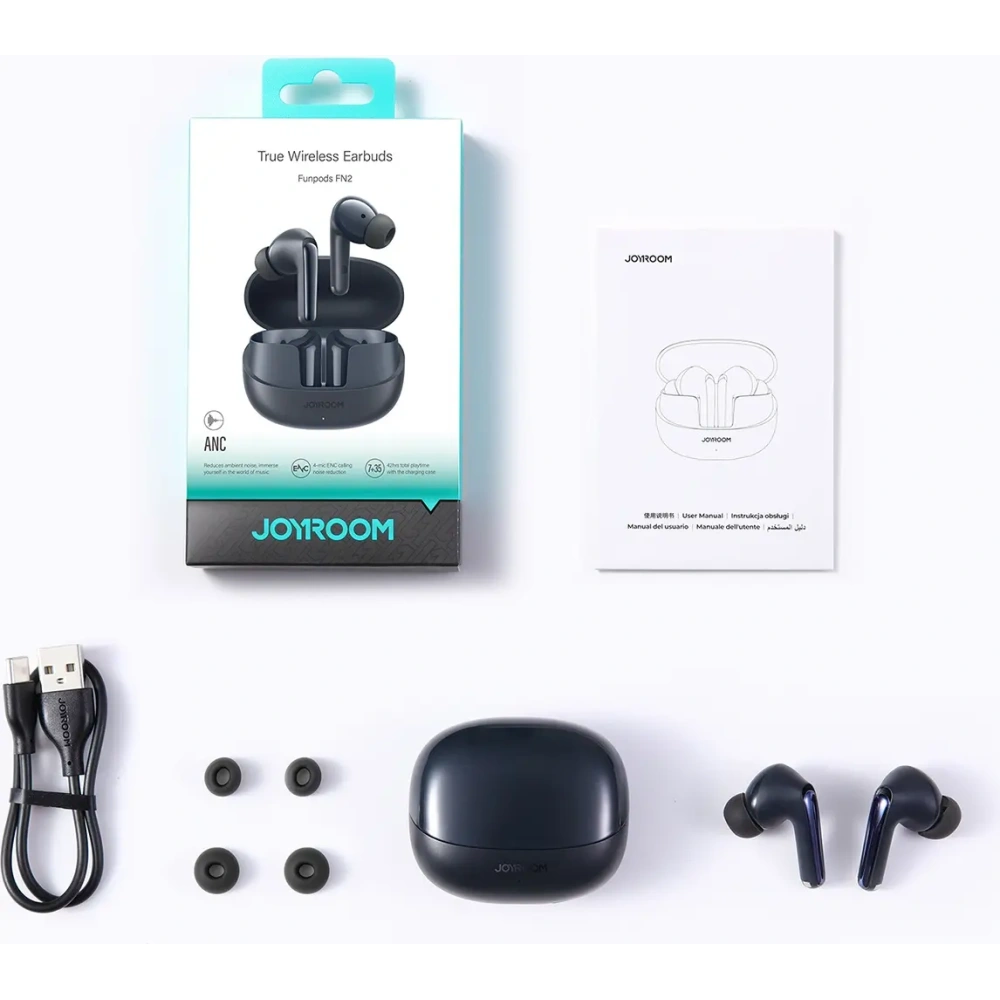 Bezprzewodowe słuchawki dokanałowe Joyroom Funpods JR-FN2 TWS Bluetooth 5.4 ANC IP54 czarne