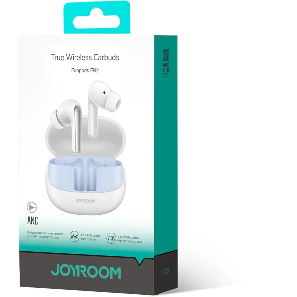 Bezprzewodowe słuchawki dokanałowe Joyroom Funpods JR-FN2 TWS Bluetooth 5.4 ANC IP54 białe
