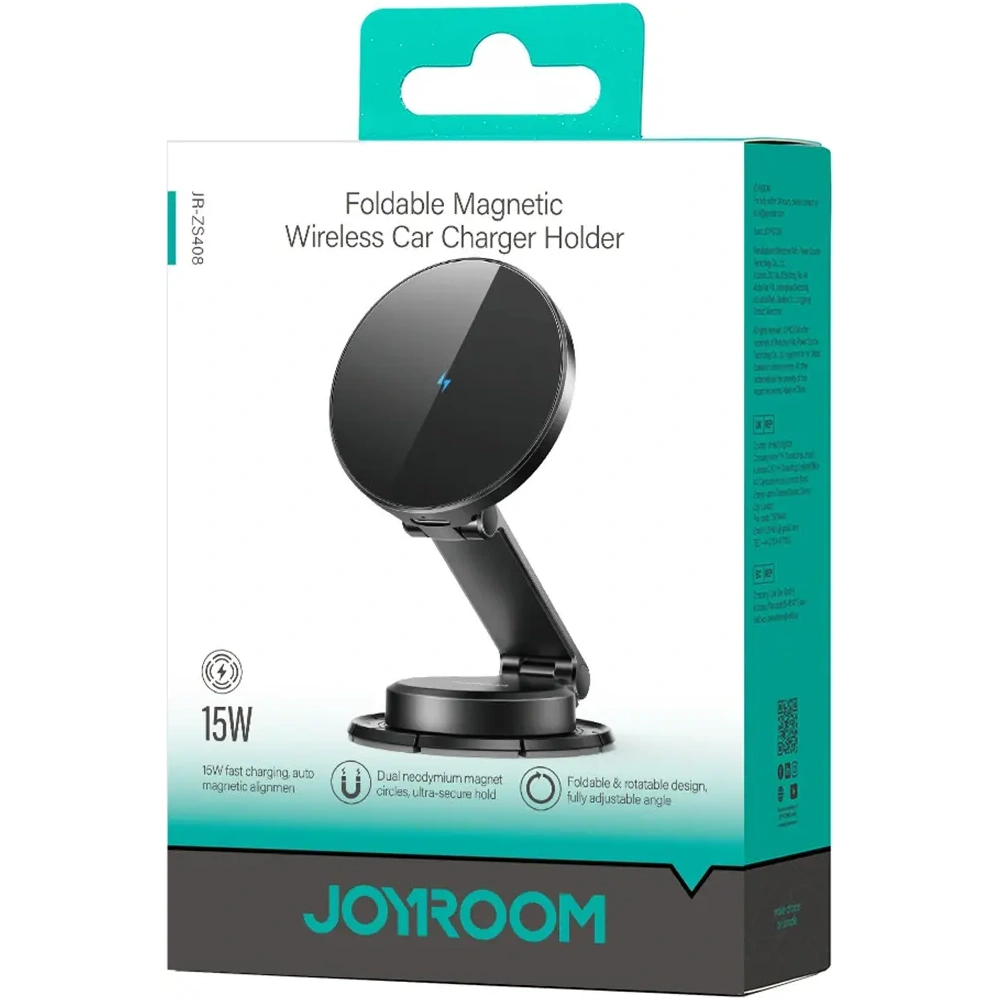 Magnetyczny uchwyt samochodowy z ładowarką bezprzewodową 15W na kokpit Joyroom JR-ZS408 czarny