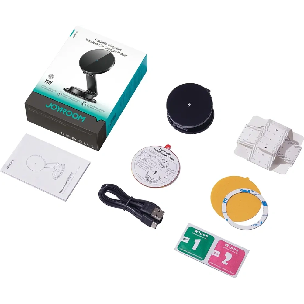 Magnetyczny uchwyt samochodowy z ładowarką bezprzewodową 15W na kokpit Joyroom JR-ZS408 czarny
