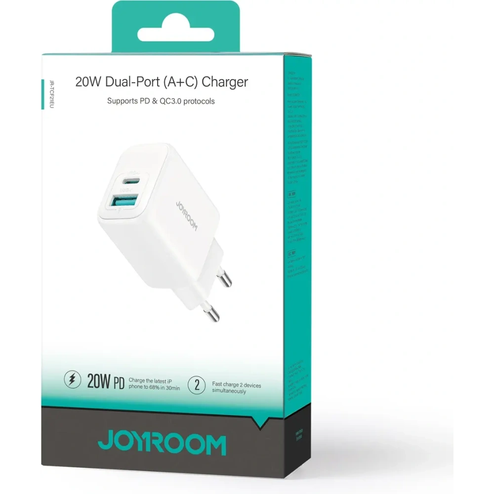 Ładowarka sieciowa Joyroom JR-TCF21 USB-C / USB-A 20W PD / QC 3.0 biała
