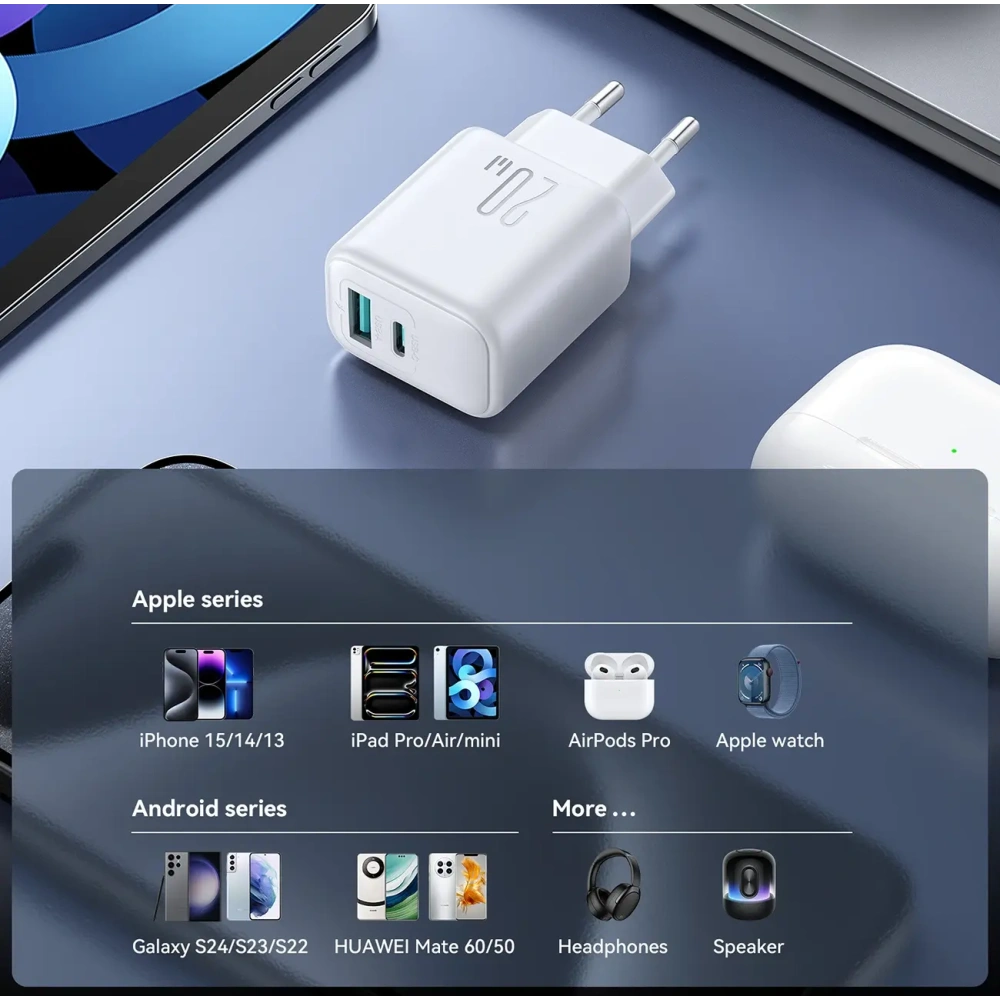 Ładowarka sieciowa Joyroom JR-TCF21 USB-C / USB-A 20W PD / QC 3.0 biała