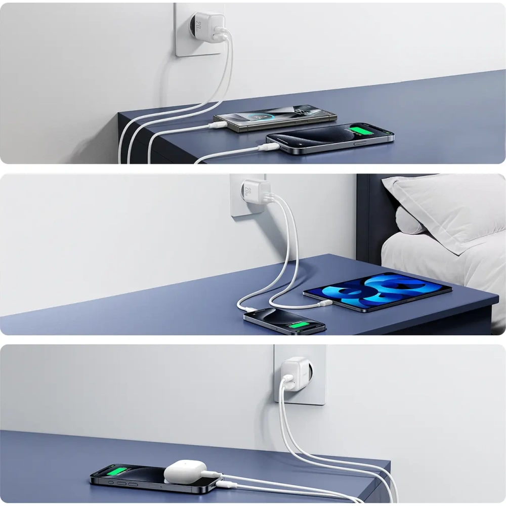 Ładowarka sieciowa Joyroom JR-TCF21 USB-C / USB-A 20W PD / QC 3.0 biała