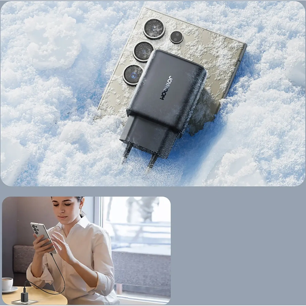 Ładowarka sieciowa Joyroom JR-TCF23 USB-C 25W SFC / PPS / PD czarna + kabel USB-C / USB-C 1m