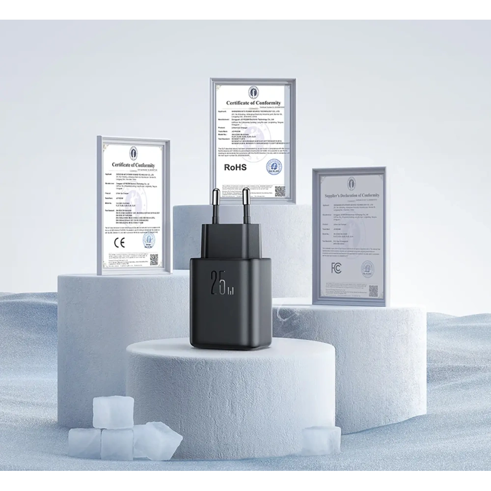 Ładowarka sieciowa Joyroom JR-TCF23 USB-C 25W SFC / PPS / PD czarna + kabel USB-C / USB-C 1m