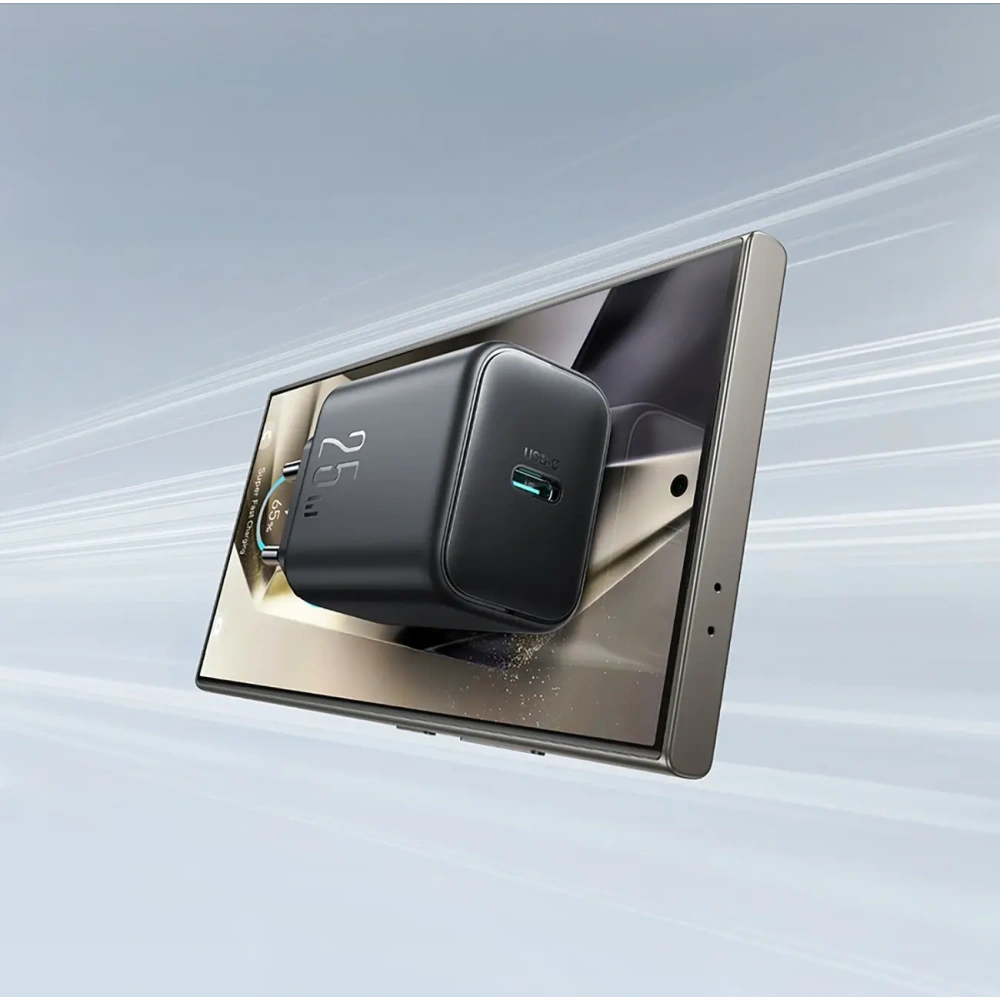 Ładowarka sieciowa Joyroom JR-TCF23 USB-C 25W SFC / PPS / PD czarna + kabel USB-C / USB-C 1m