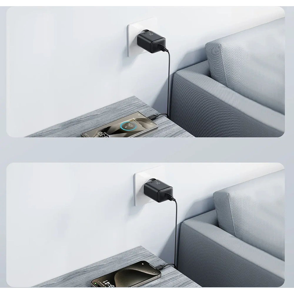 Ładowarka sieciowa Joyroom JR-TCF23 USB-C 25W SFC / PPS / PD czarna + kabel USB-C / USB-C 1m