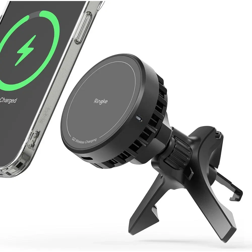 Uchwyt samochodowy do kratki z ładowarką bezprzewodową Ringke Peltier Qi2 Magnetic MagSafe Vent Car Mount Wireless Charger 15W Black