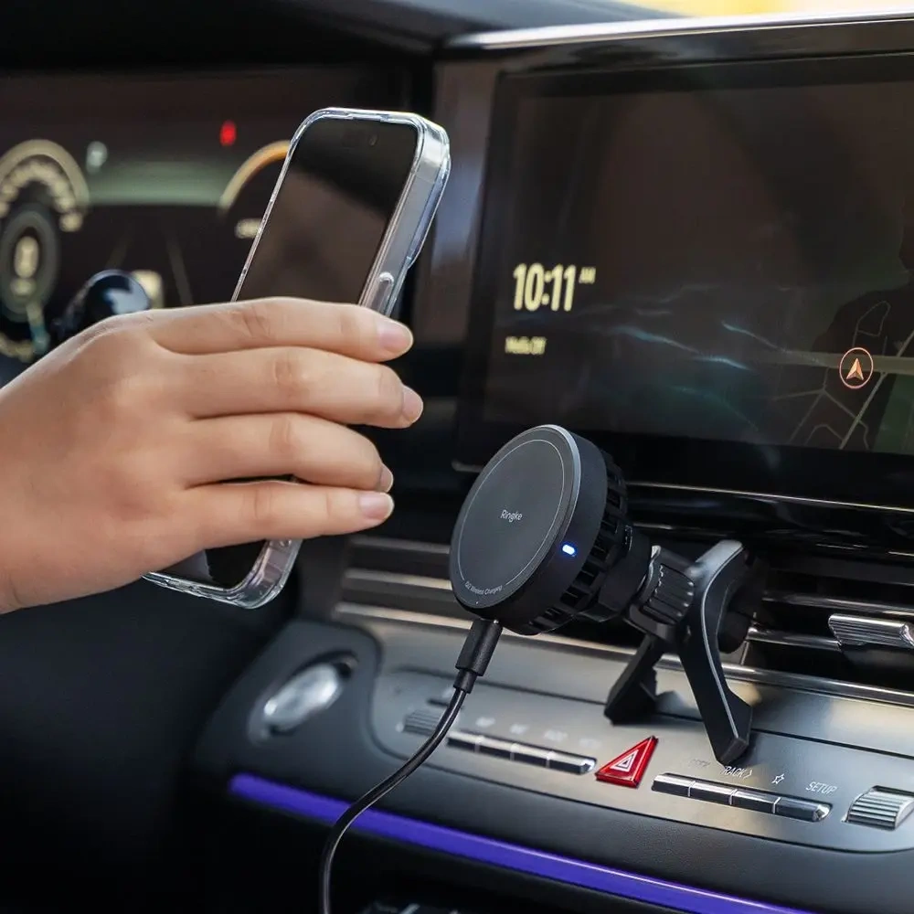 Uchwyt samochodowy do kratki z ładowarką bezprzewodową Ringke Peltier Qi2 Magnetic MagSafe Vent Car Mount Wireless Charger 15W Black