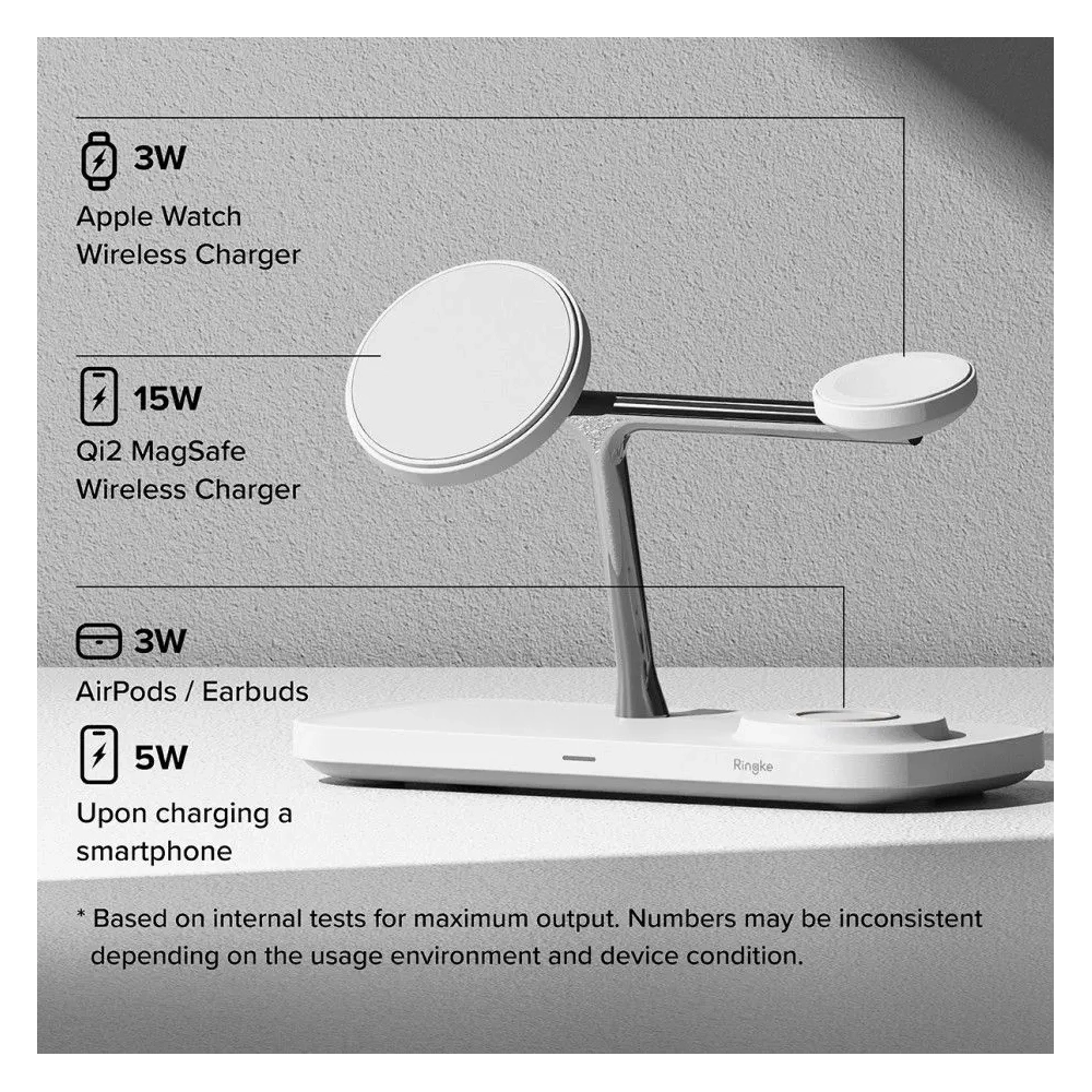 Ładowarka bezprzewodowa Ringke 3w1 Qi2 Magnetic MagSafe Wireless Charger White