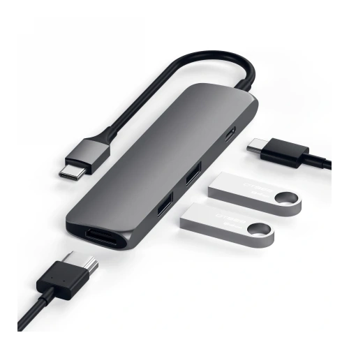 Kup Satechi 4-in-1 Slim Multiport-Adapter 4K USB-C / 2xUSB-A, USB-C, 4K HDMI - STH158 - {ean13} - Sklep Home Screen