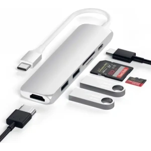 Buy Satechi 6-in-1 Slim Multiport Adapter USB-C / USB-C, 2x USB-A, 4K HDMI, Micro/SD, Ethernet - STH159 - {ean13} - Home Screen Store Europe