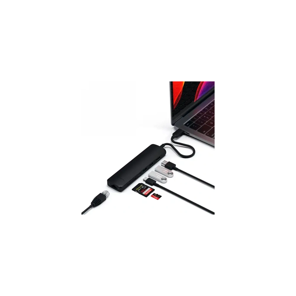 Adapter Satechi 7-in-1 Slim Multiport with Ethernet USB-C / 2x USB-A, USB-C PD, HDMI 4K, Ethernet, Micro/SD