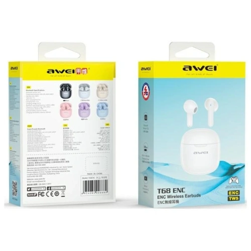 Kup Bezdrátová sluchátka do uší AWEI T68 Bluetooth 5.3 ENC TWS + dokovací stanice bílá/white - AWEI232 - {ean13} - Sklep Home Screen
