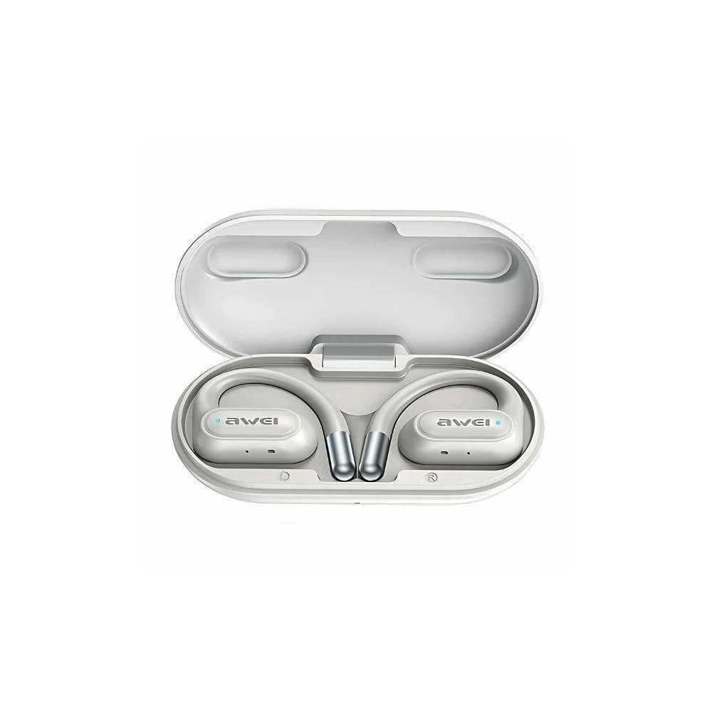 Bezprzewodowe słuchawki AWEI T93 Bluetooth 5.4 OWS + stacja dokująca białe/white