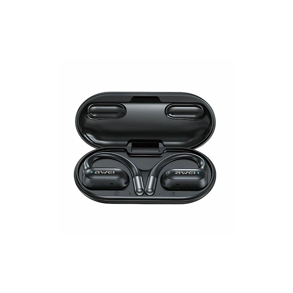 Bezprzewodowe słuchawki AWEI T93 Bluetooth 5.4 OWS + stacja dokująca czarny/black