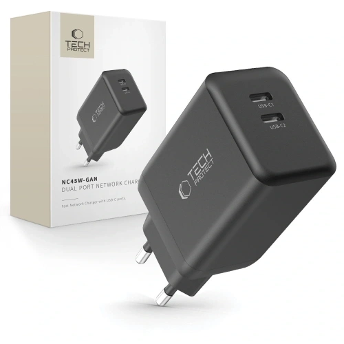 Buy Tech-Protect NC45W-GAN 2xUSB-C Network Charger PD45W Black - THP3545 - {ean13} - Home Screen Store Europe