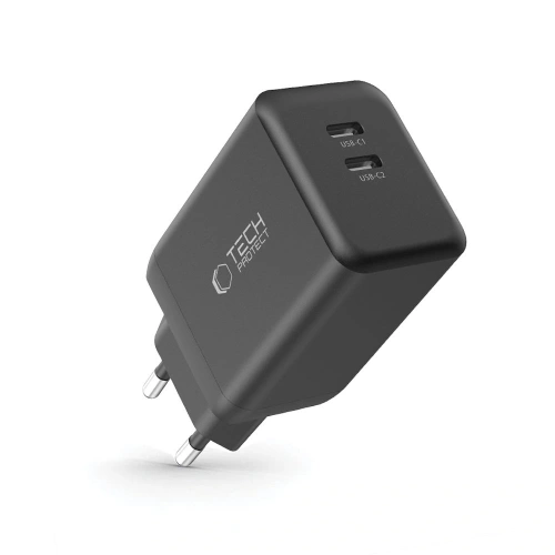 Buy Tech-Protect NC45W-GAN 2xUSB-C Network Charger PD45W Black - THP3545 - {ean13} - Home Screen Store Europe