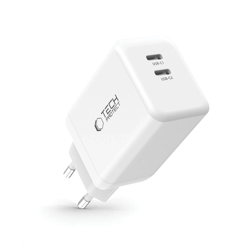 Ładowarka sieciowa Tech-Protect NC45W-GAN 2xUSB-C Network Charger PD45W White