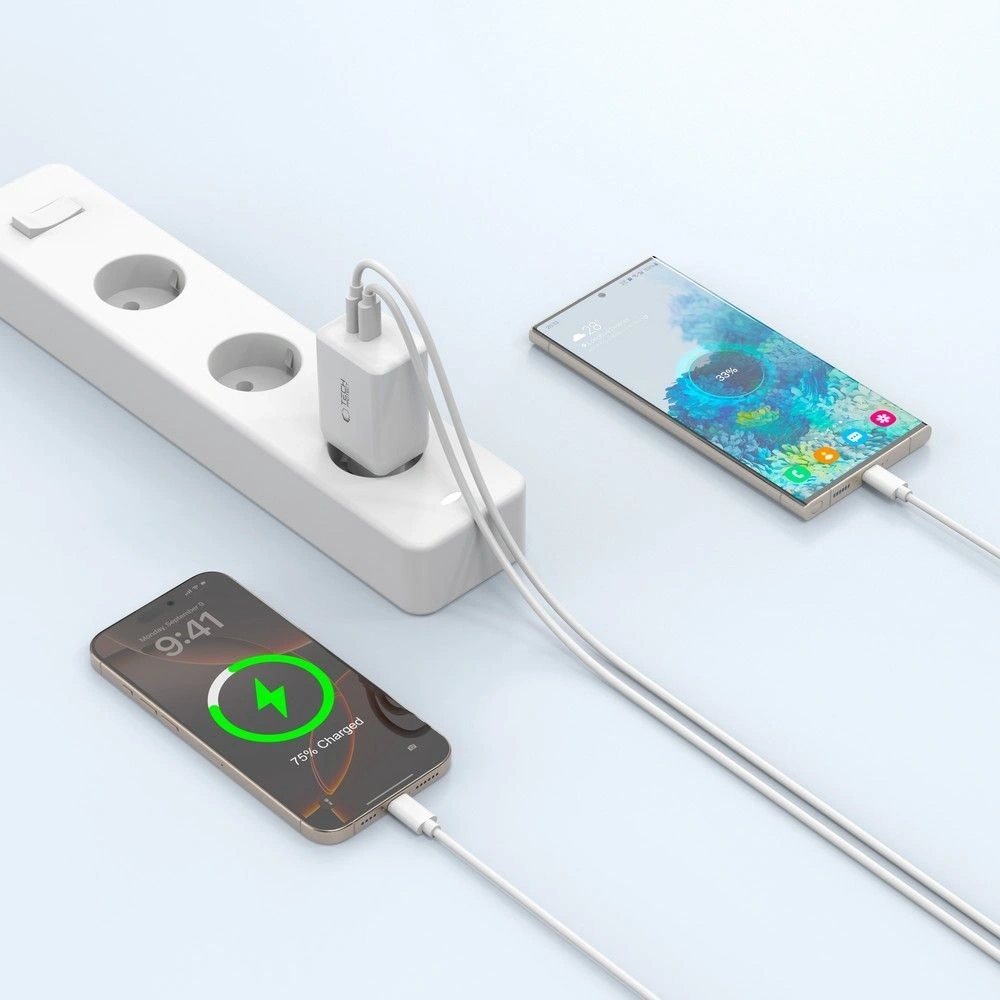 Ładowarka sieciowa Tech-Protect NC45W-GAN 2xUSB-C Network Charger PD45W White