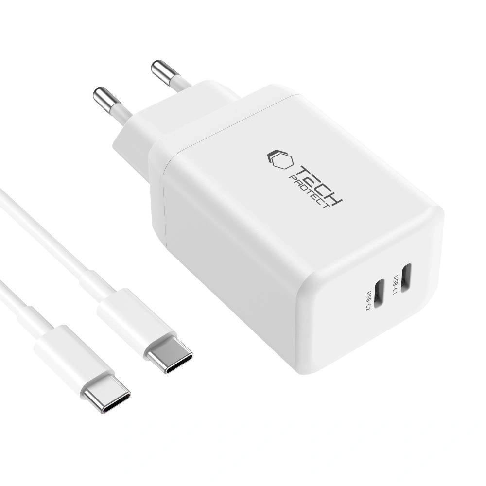 Ładowarka sieciowa Tech-Protect NC45W-GAN 2xUSB-C Network Charger PD45W + USB-C Cable White
