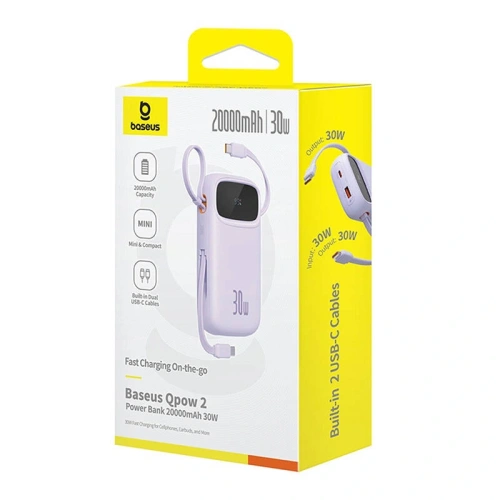 Buy Baseus QPow 2 20000mAh 30W 2xUSB-C powerbank (purple) - BSU8880 - {ean13} - Home Screen Store Europe