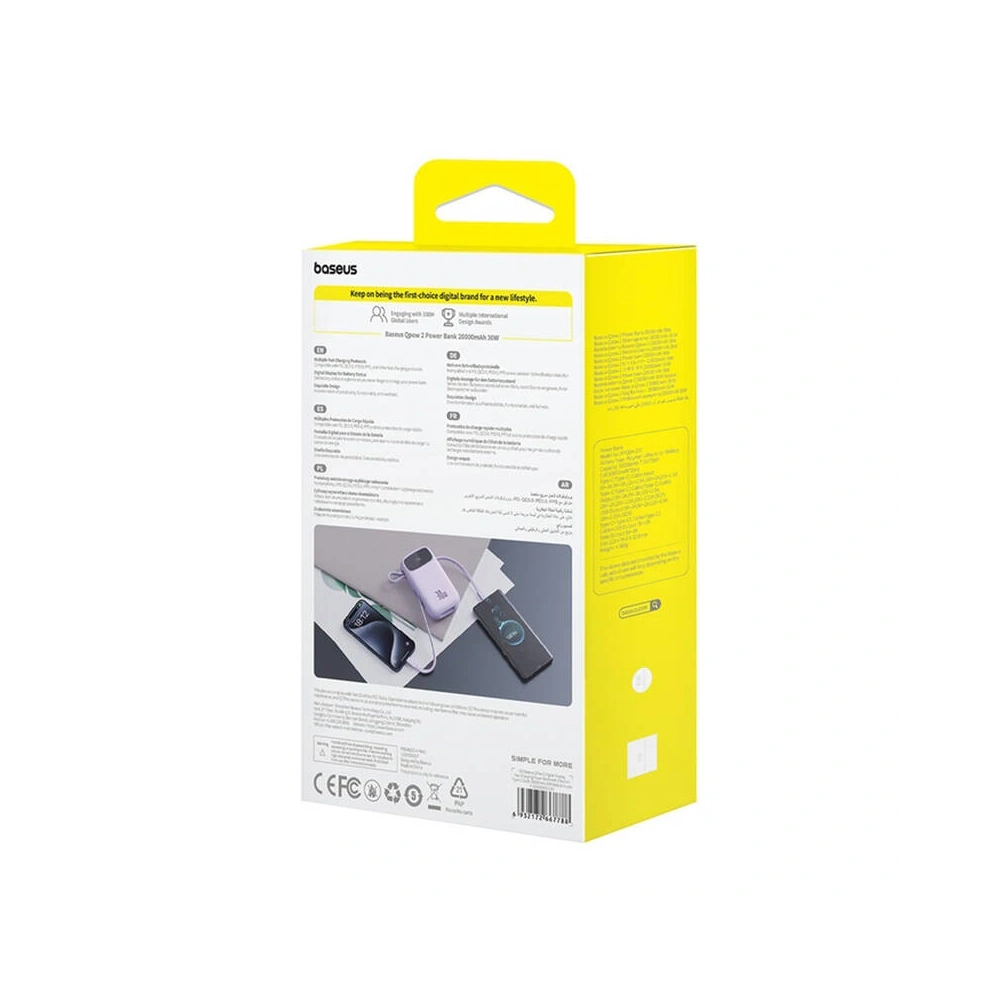Powerbank Baseus QPow 2 20000mAh 30W 2xUSB-C (fioletowy)