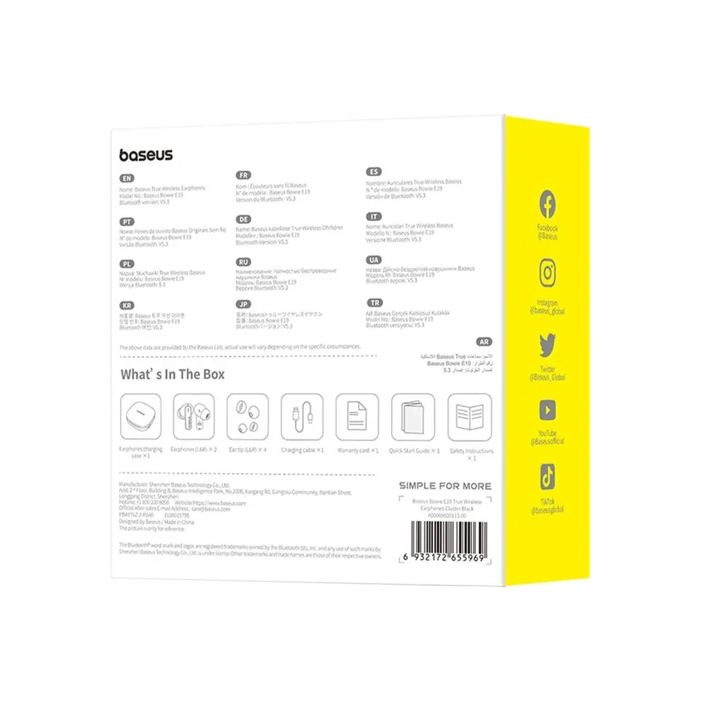 Bezprzewodowe słuchawki dokanałowe TWS Baseus Bowie E19 (czarny)