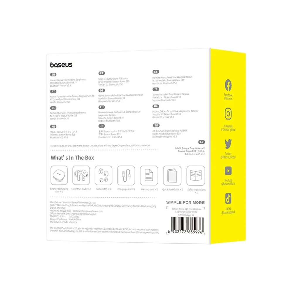 Bezprzewodowe słuchawki dokanałowe TWS Baseus Bowie E19 (biały)