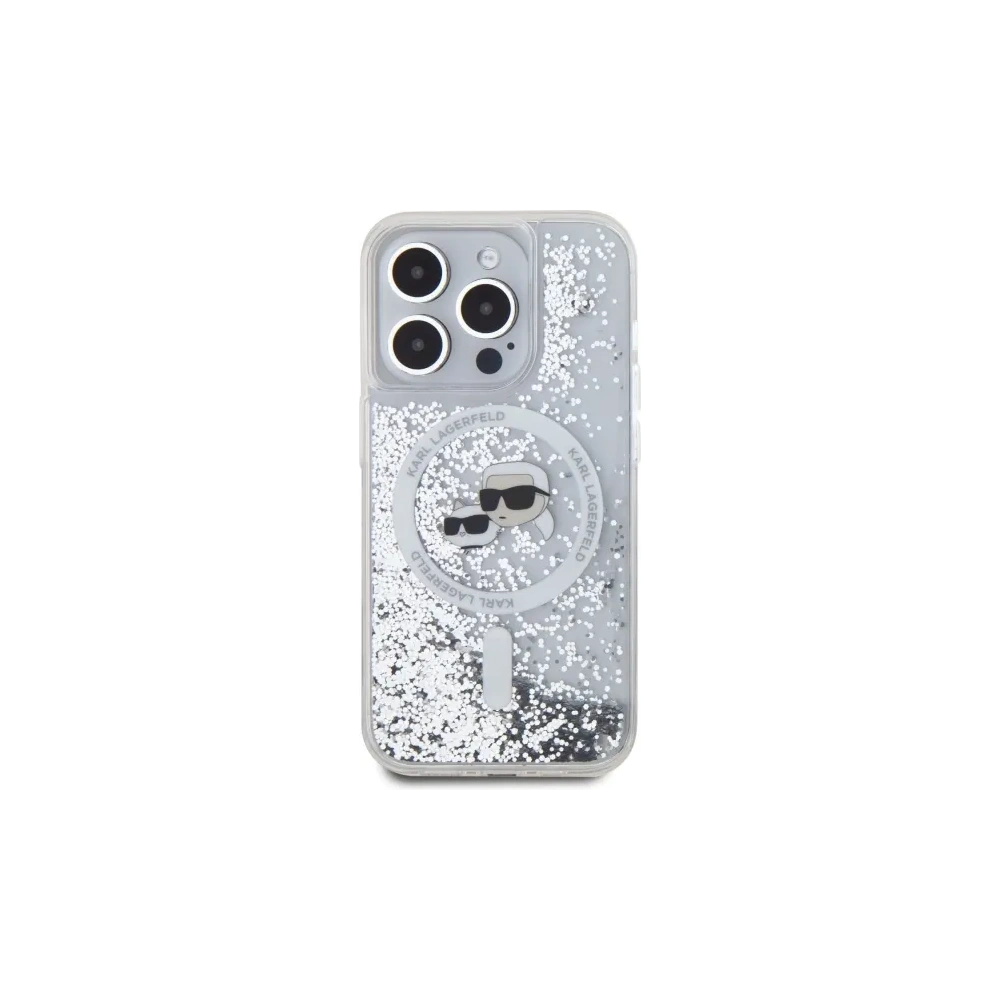 Etui Karl Lagerfeld KLHMP15XLGKCSGH Apple iPhone 15 Pro Max hardcase Liquid Glitter Karl&Choupette Head MagSafe transparent