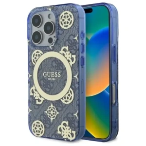 Buy Guess GUHMP16LH4PYEEB Apple iPhone 16 Pro hardcase IML Peony On 4G Background MagSafe blue - GUE4183 - {ean13} - Home Screen Store Europe
