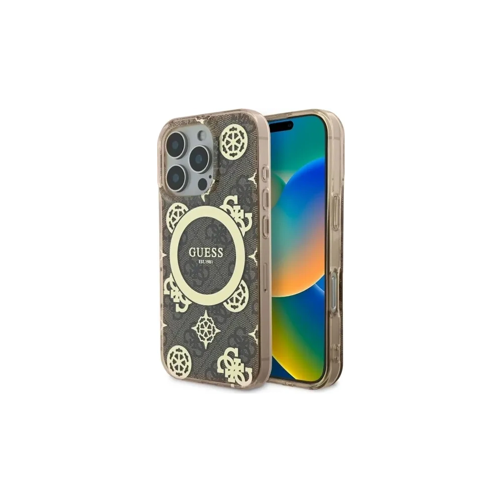 Etui Guess GUHMP16LH4PYEEW Apple iPhone 16 Pro hardcase IML Peony On 4G Background MagSafe brązowy/brown
