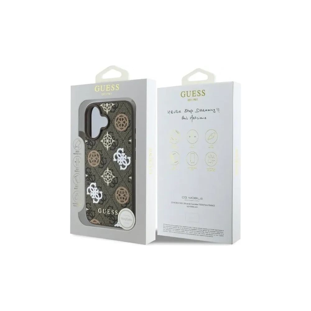 Etui Guess GUHMP16SP4PWPW Apple iPhone 16 hardcase Peony On 4G Background MagSafe brązowy/brown