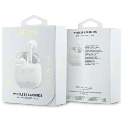 Kup Guess căști bluetooth wireless in-ear GUTWSJ14ESGH TWS + stație de docking cu logo clasic imprimat alb - GUE4189 - {ean13} - Sklep Home Screen