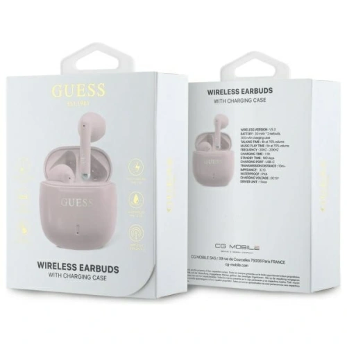 Kup Guess căști wireless Bluetooth in-ear GUTWSJ14ESGP TWS + stație de docking Logo clasic imprimat roz - GUE4191 - {ean13} - Sklep Home Screen