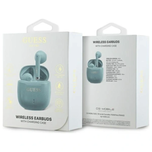 Kup Bezprzewodowe słuchawki douszne Guess Bluetooth GUTWSJ14ESGQ TWS + stacja dokująca Printed Classic Logo turkusowy/turquoise - GUE4192 - {ean13} - Sklep Home Screen