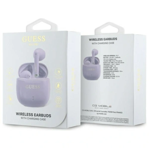 Kup Bezdrátová sluchátka do uší Guess Bluetooth GUTWSJ14ESGU TWS + dokovací stanice Printed Classic Logo fialová/purple - GUE4193 - {ean13} - Sklep Home Screen