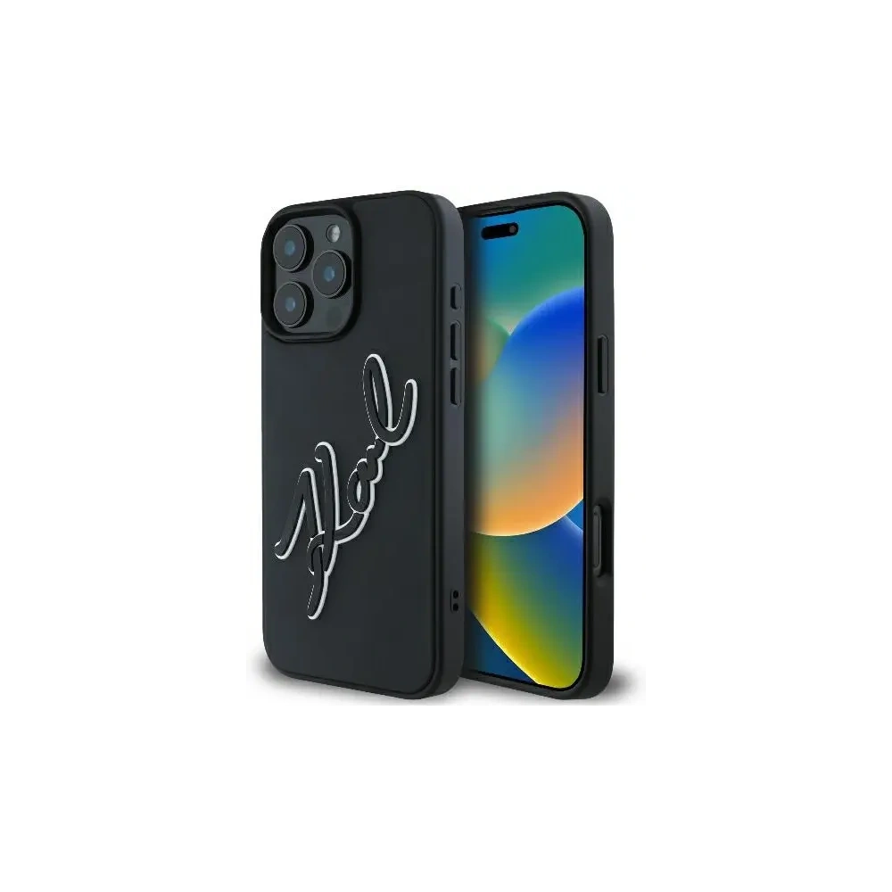 Etui Karl Lagerfeld KLHCP16L3DRKSDLK Apple iPhone 16 Pro hardcase 3D Rubber Bicolor Signature czarny/black