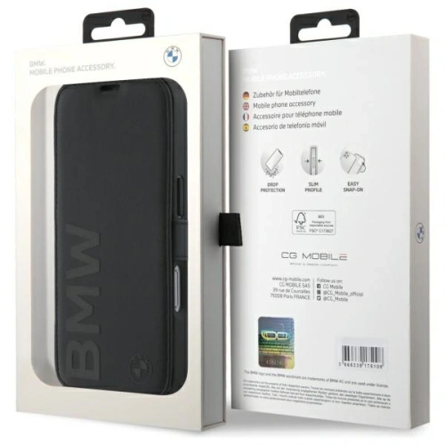 Buy BMW BMBKP16S23RMRLK Apple iPhone 16 bookcase Signature Leather Wordmark black - BMW733 - {ean13} - Home Screen Store Europe